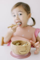 Bamboo Suction Baby Bowl & Spoon - Dusty Pink